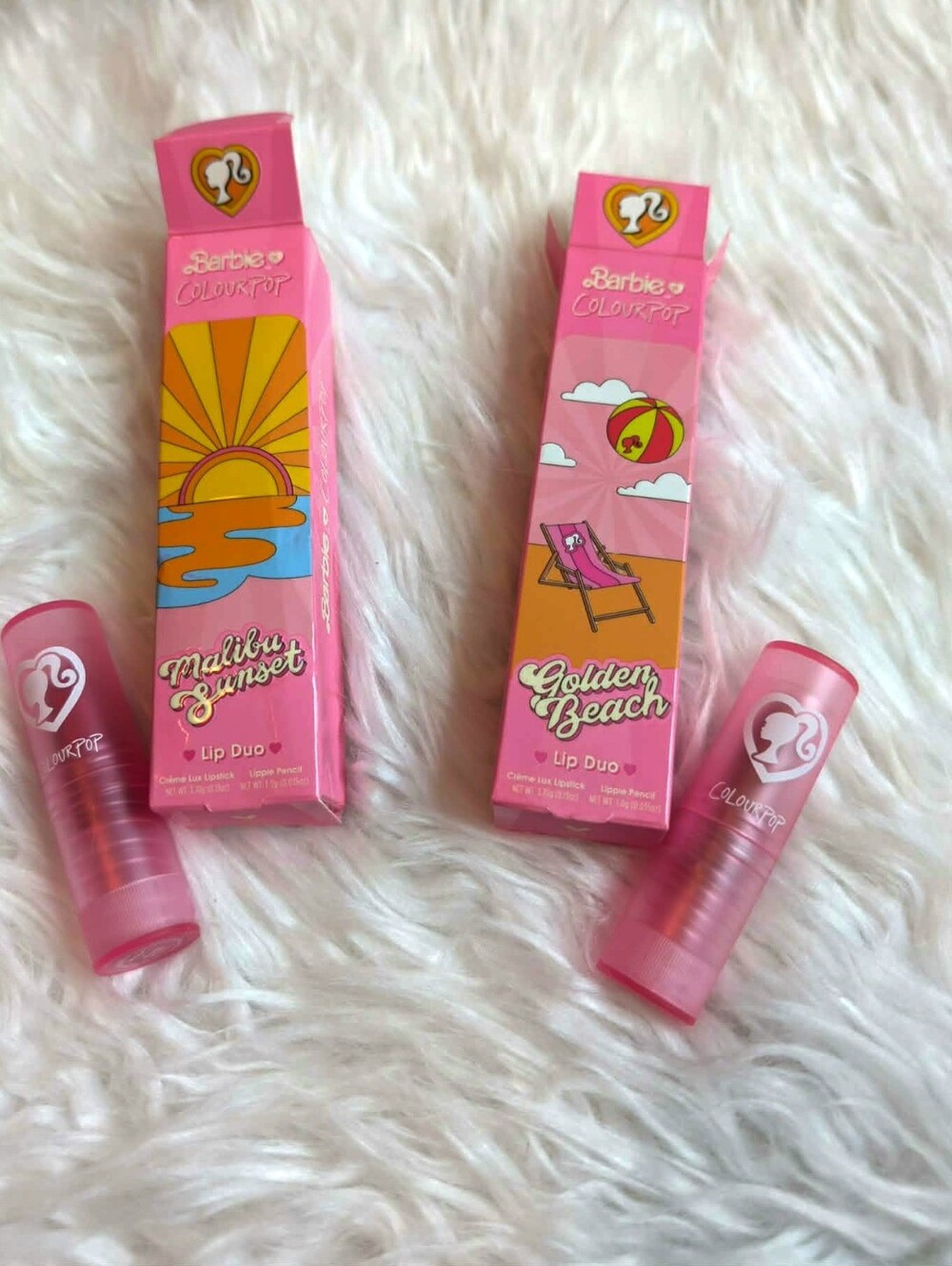 New Barbie x ColourPop Lip Duo - Malibu Sunset & Golden Beach (Pink Packaging)
